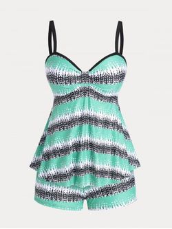 Plus Size & Curve Padded Colorblock Graphic Modest Tankini Swimsuit - MULTI - 1X