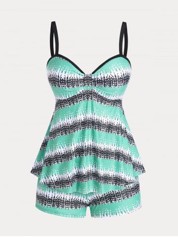Plus Size & Curve Padded Colorblock Graphic Modest Tankini Swimsuit - MULTI - L