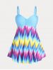 Plus Size & Curve Padded Colorblock Geometric Modest Swim Dress Set -  