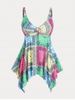 Plus Size & Curve Paisley Geometric Cinched Padded Handkerchief Modest Tankini Swimsuit -  