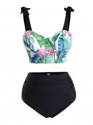 Flower Tropical Leaf Print Tankini Swimsuit -  