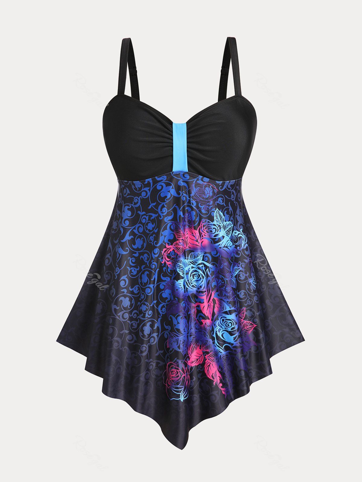 Latest Plus Size & Curve Rose Print Padded Modest Tankini  Swimsuit  