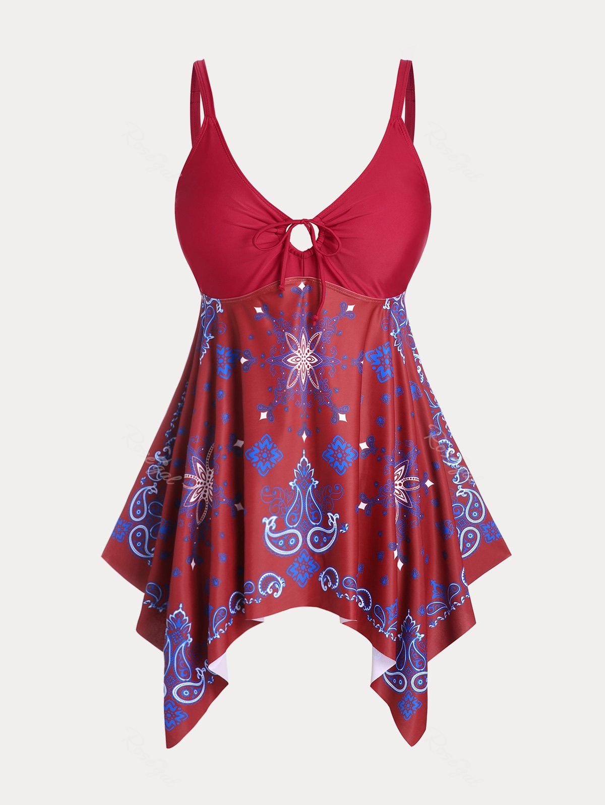Best Plus Size & Curve Paisley Print Cinched Padded Handkerchief Modest Tankini  Swimsuit  