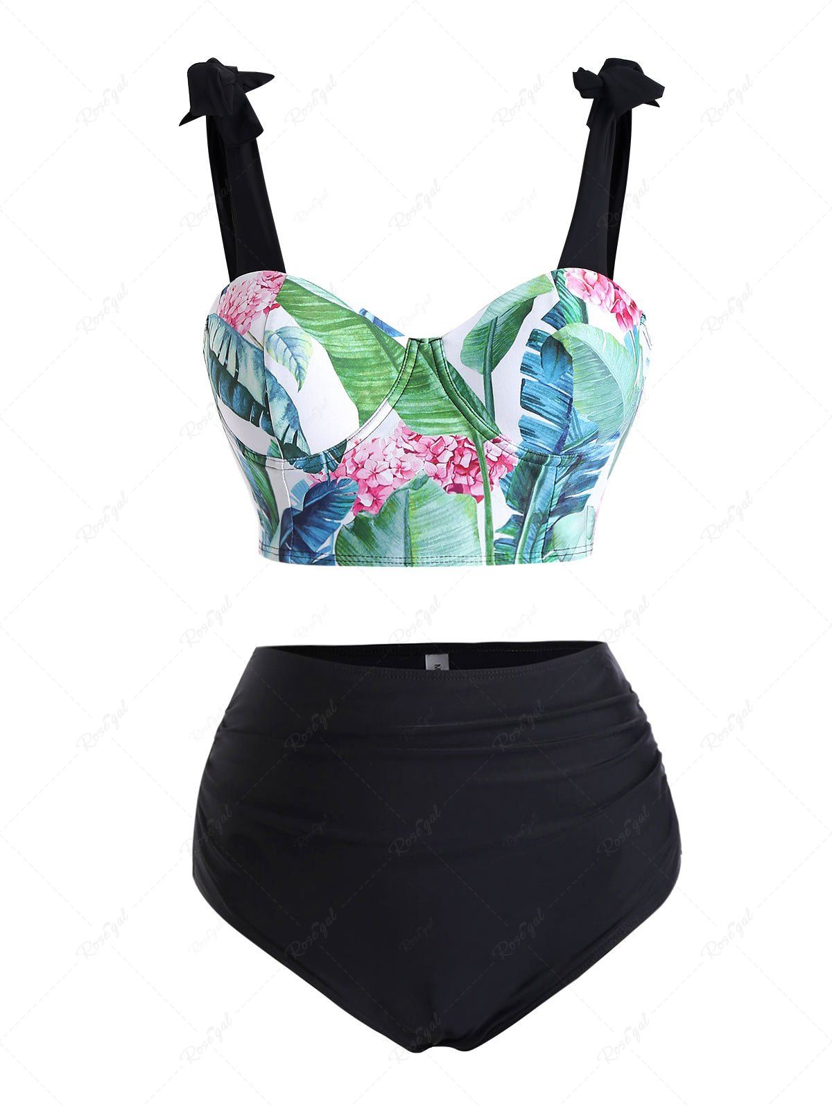 Outfit Flower Tropical Leaf Print Tankini Swimsuit  