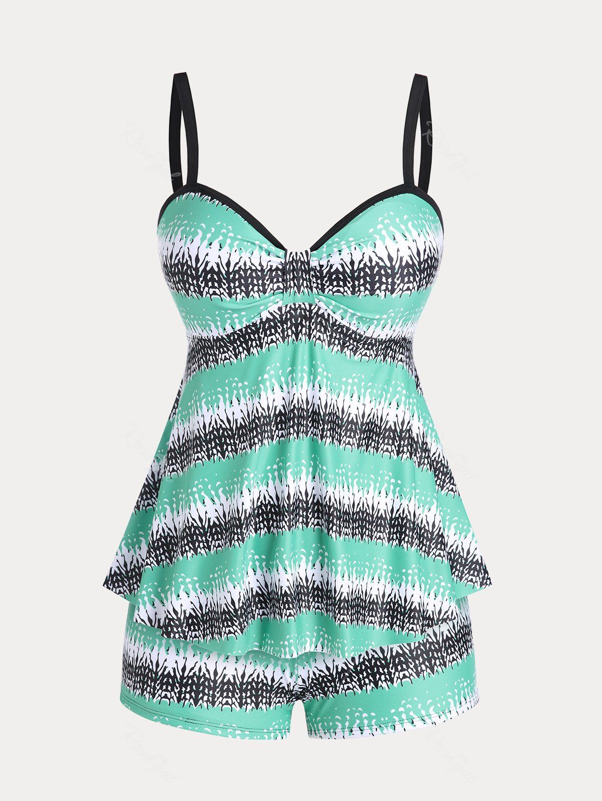 Outfit Plus Size & Curve Padded Colorblock Graphic Modest Tankini Swimsuit  