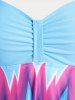 Ensemble de Robe de Bain Tankini Curve Modeste Géométrique en Blocs de Couleurs Grande Taille - Bleu clair 1X