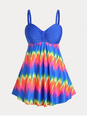 Plus Size & Curve Padded Colorblock Modest Swim Dress Set - BLUE - L