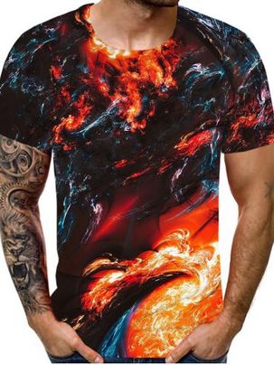 Flame Print Round Neck T-shirt