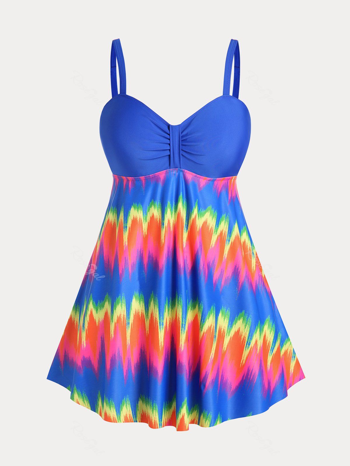 Unique Plus Size & Curve Padded Colorblock Modest Swim Dress Set  
