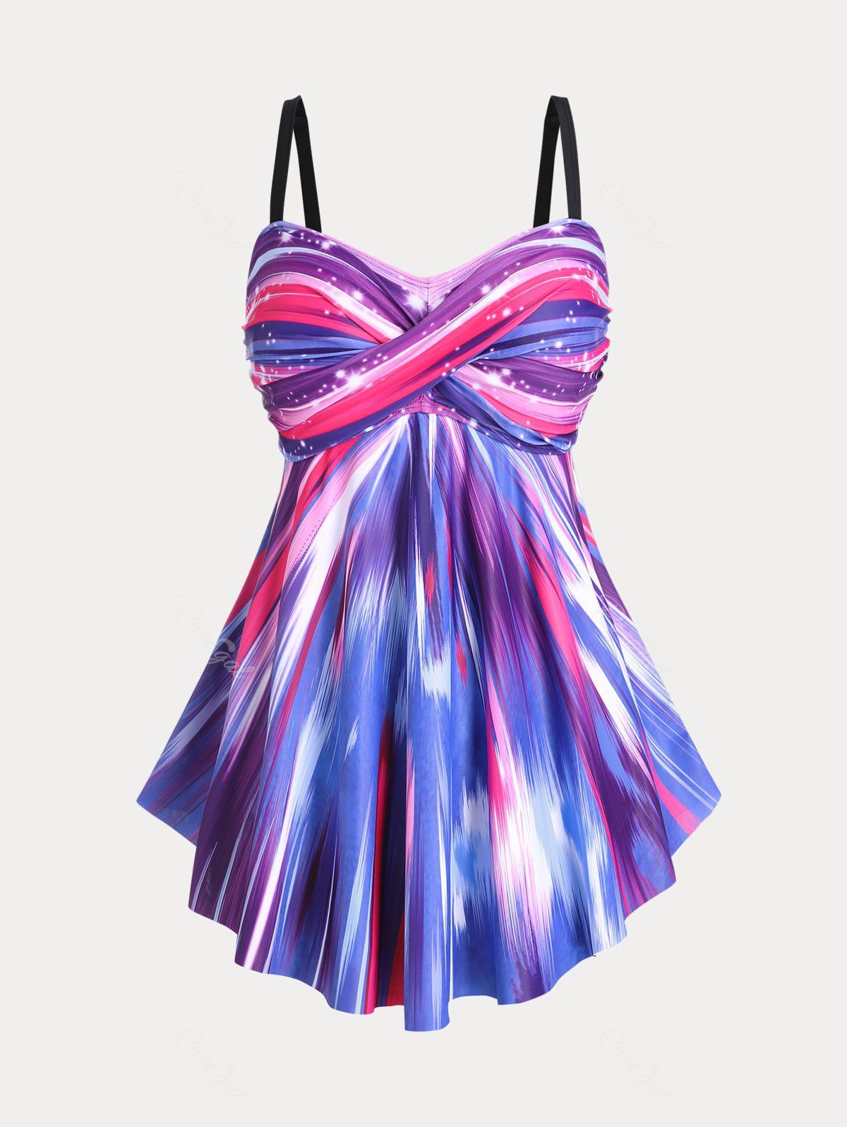 Cheap Plus Size & Curve Colorblock Cutout Cross Padded Modest Tankini Swimsuit  