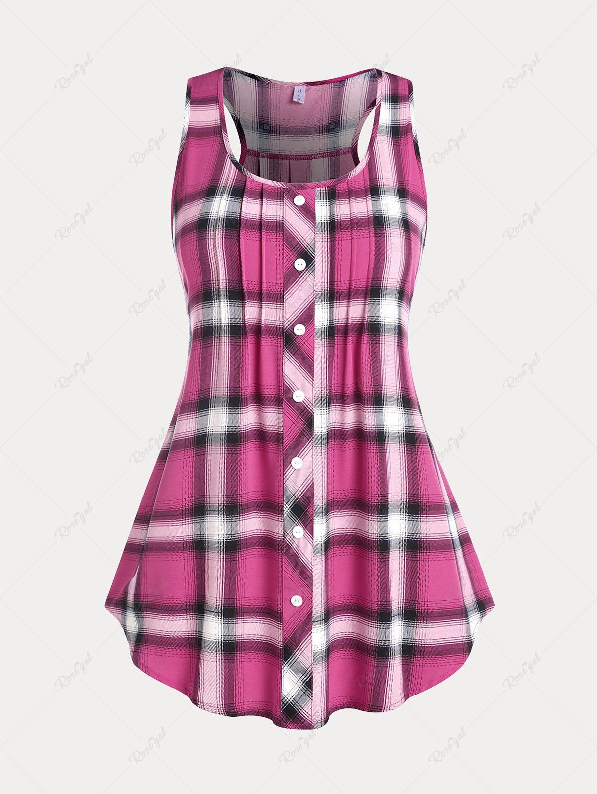 Buy Plus Size & Curve Plaid Racerback Tunic Top with Buttons  