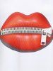 3D Zipper Lip Print Top and Capri Jeggings Plus Size Summer Festive Outfit -  