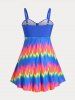 Plus Size & Curve Padded Colorblock Modest Swim Dress Set -  