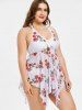 Plus Size & Curve Rose Tie Halter Padded Handkerchief Tankini Swimsuit -  
