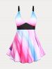 Plus Size & Curve Plunging Neck Ombre Padded Modest Tankini  Swimsuit -  