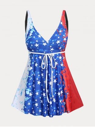 Plus Size & Curve Patriotic American Flag Modest Tankini Swimsuit