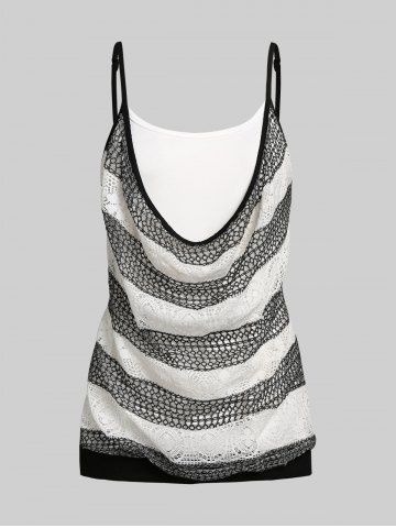 Cowl Front Lace Overlay Plus Size & Curve Tank Top - WHITE - L | US 12