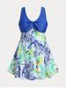 Mixed Print Ruched Cutout Plus Size & Curve Modest Tankini Swimsuit -  