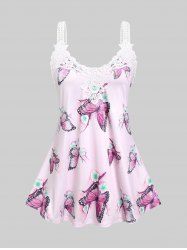 Lace Insert Butterfly Print Plus Size & Curve Tank Top -  