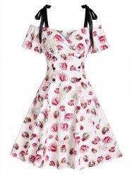 Robe Ligne A à Imprimé Fleur à Epaule Nouée - Blanc L