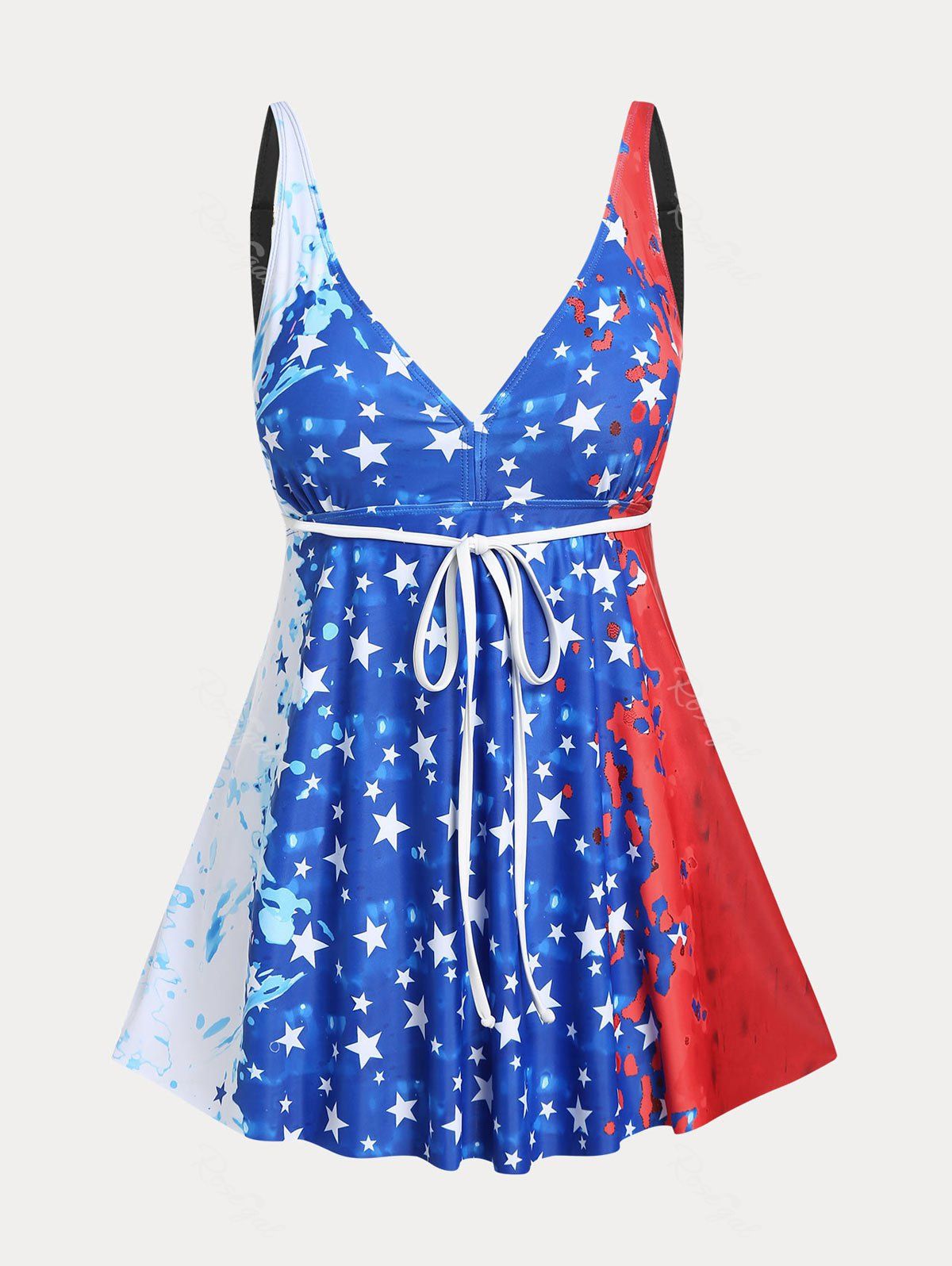 Affordable Plus Size & Curve Patriotic American Flag Modest Tankini Swimsuit  