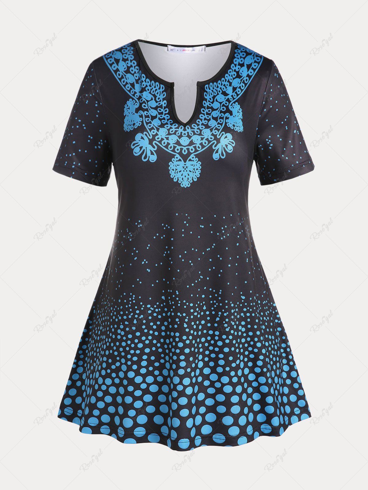 New Plus Size & Curve Polka Dot V Notched Tunic Top  