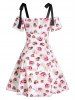 Robe Ligne A à Imprimé Fleur à Epaule Nouée - Blanc L