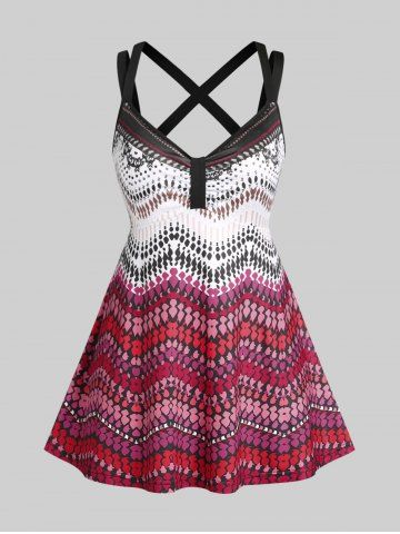 Plus Size & Curve Cross Strappy Backless Colorblock Printed Top