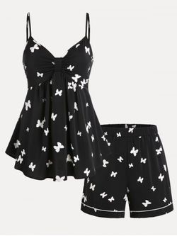 Plus Size & Curve Butterfly Knot Cami Top and Shorts Pajamas Set - BLACK - L