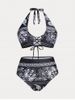 Maillot de Bain Bikini Matelassé Motif Cachemire Grande Taille à Lacets - Noir 3X