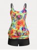 Plus Size & Curve Sunflower Colorblock Padded Blouson Modest Tankini  Swimsuit -  