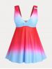 Plunge Ombre Color High Waist Plus Size & Curve Tankini Swimsuit -  