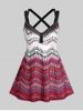 Plus Size & Curve Cross Strappy Backless Colorblock Printed Top -  