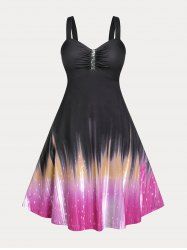 Robe Evasée Mi-Longue Courbe à Paillettes de Grande Taille à Volants - Noir L | US 12
