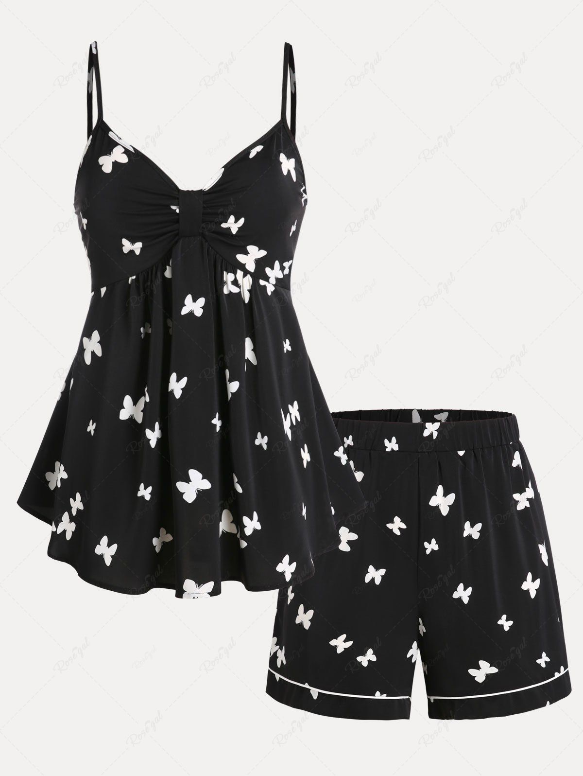 Discount Plus Size & Curve Butterfly Knot Cami Top and Shorts Pajamas Set  