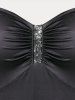 Robe Evasée Mi-Longue Courbe à Paillettes de Grande Taille à Volants - Noir S | US 8