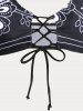 Maillot de Bain Bikini Matelassé Motif Cachemire Grande Taille à Lacets - Noir 2X