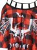 Plaid Bat Print Flounce Tankini Swimwear -  