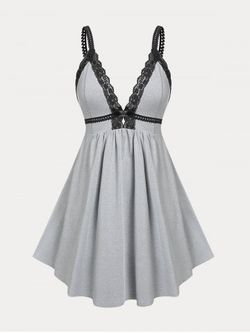 Plus Size & Curve Backless Contrast Lace Insert Cami Night Dress - LIGHT GRAY - L