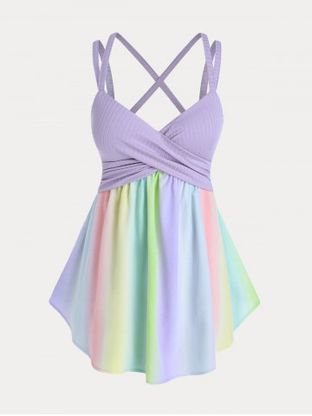 Plus Size & Curve Rainbow Strappy Cross Backless Top