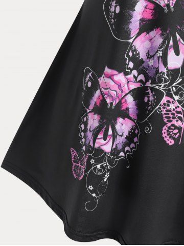 Floral Butterfly Print Plus Size Tunic T-shirt