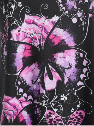 Floral Butterfly Print Plus Size Tunic T-shirt