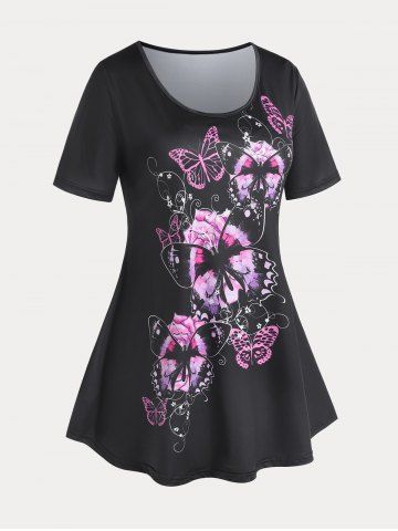 Floral Butterfly Print Plus Size Tunic T-shirt