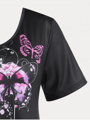Floral Butterfly Print Plus Size Tunic T-shirt