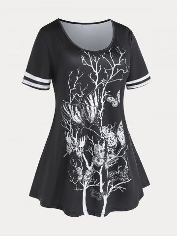 Branch Butterfly Print Plus Size Tee