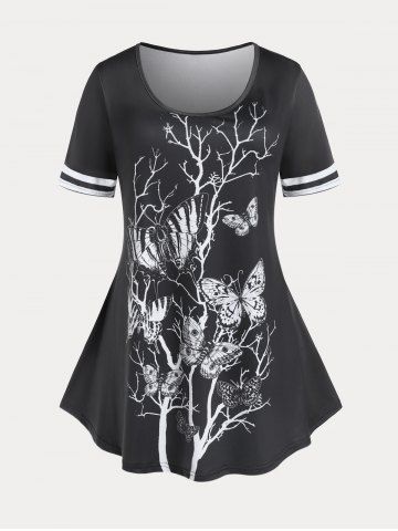 Branch Butterfly Print Plus Size Tee