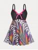 Mixed Print Mesh Panel Plus Size & Curve Swim Dress Set -  