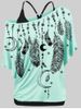 Skew Neck Feather Print T-shirt and Tank Top Plus Size & Curve Set -  