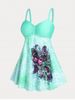 Ruched Butterfly Print Plus Size Tummy Control Modest Swim Dress Set -  