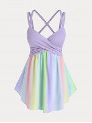 Plus Size & Curve Rainbow Strappy Cross Backless Top -  